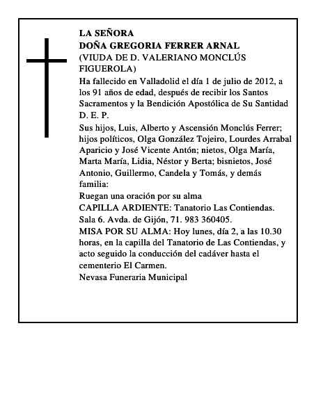 Doña Gregoria Ferrer Arnal