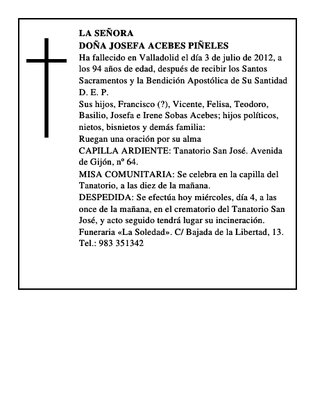 Doña Josefa Acebes Piñeles