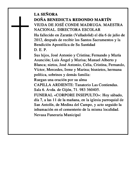 Doña Benedicta Redondo Martín