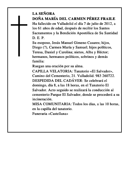 Doña María del Carmen Pérez Fraile