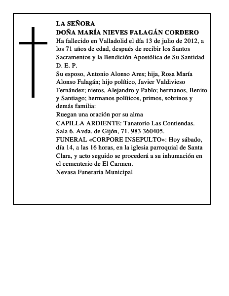 Doña María Nieves Falagán Cordero