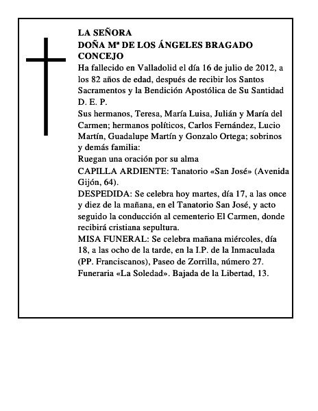 Doña Mª de los Ángeles Bragado Concejo