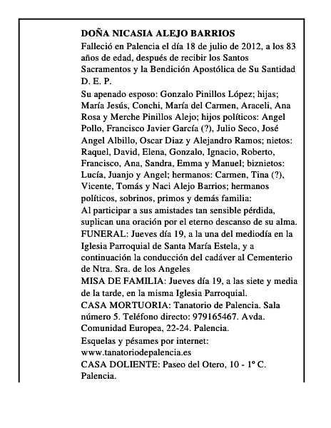 Doña Nicasia Alejo Barrios