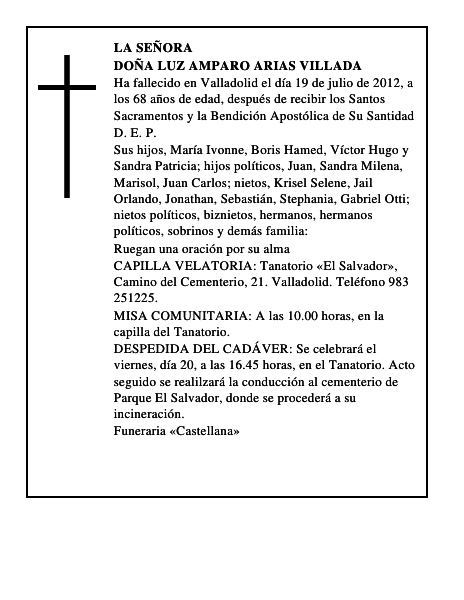 Doña Luz Amparo Arias Villada