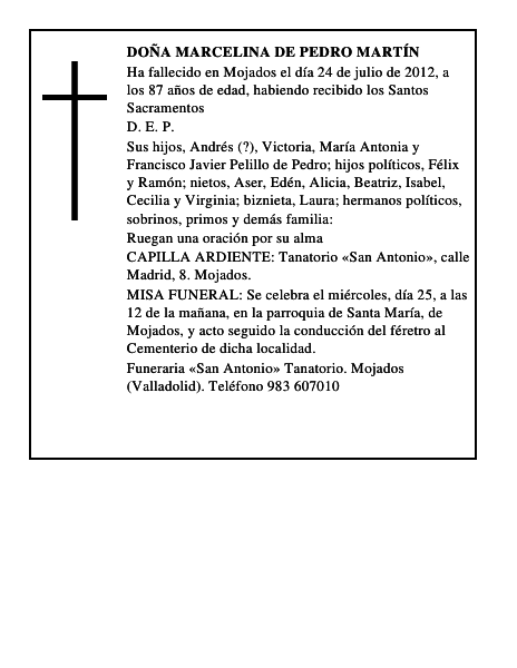 Doña Marcelina De Pedro Martín
