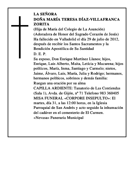 Doña María Teresa Díaz-Villafranca Zorita