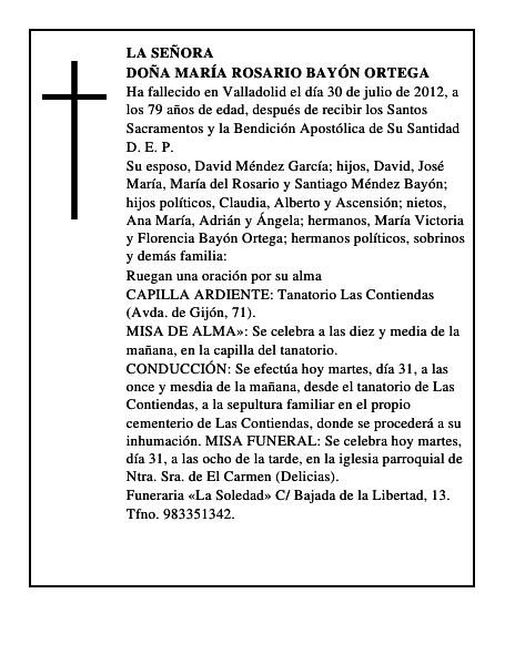 Doña María Rosario Bayón Ortega