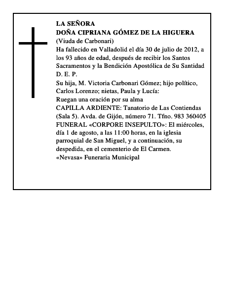 Doña Cipriana Gómez de la Higuera