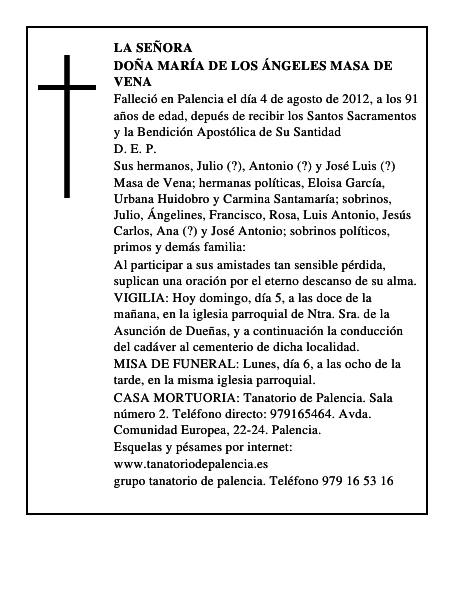 Doña María de los Ángeles Masa de Vena