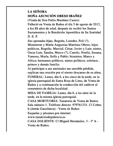 Doña Asunción Obeso Ibañez