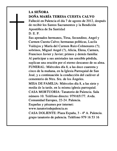 Doña María Teresa Cuesta Calvo