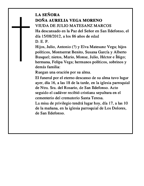 Doña Aurelia Vega Moreno