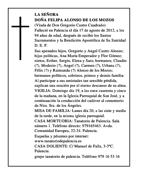 Doña Felipa Alonso de los Mozos