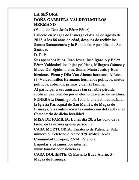 Doña Gabriela Valdeolmillos Hermano