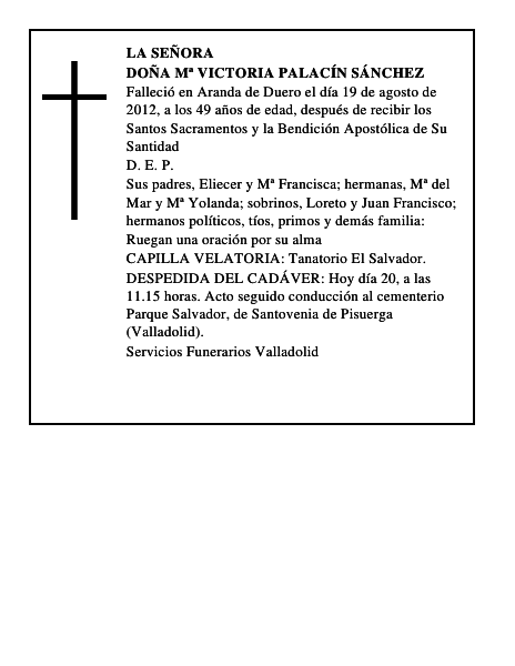 Doña Mª Victoria Palacín Sánchez