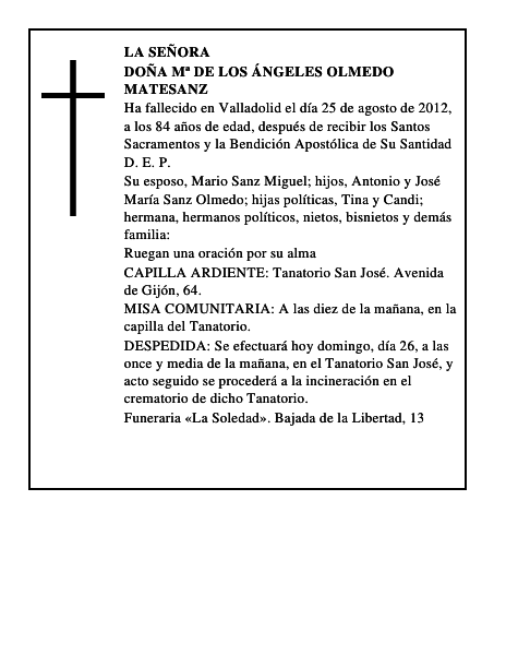 Doña Mª de los Ángeles Olmedo Matesanz