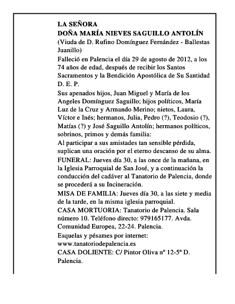 Doña María Nieves Saguillo Antolín