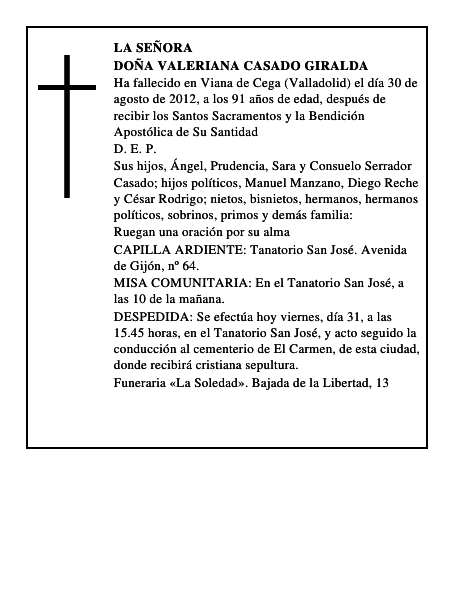Doña Valeriana Casado Giralda