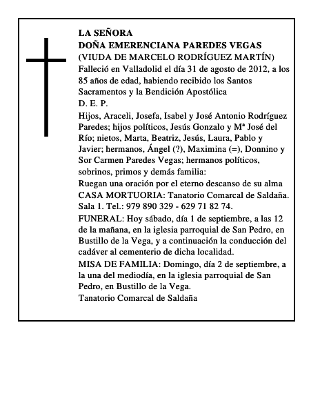Doña Emerenciana Paredes Vegas