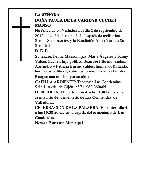 Doña Paula de la Caridad Cuchet Manso