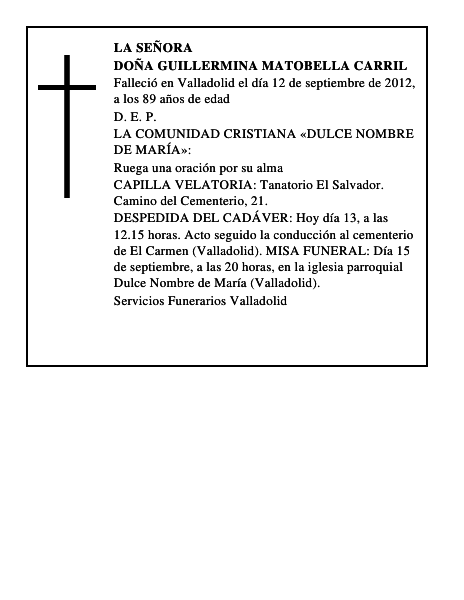 Doña Guillermina Matobella Carril