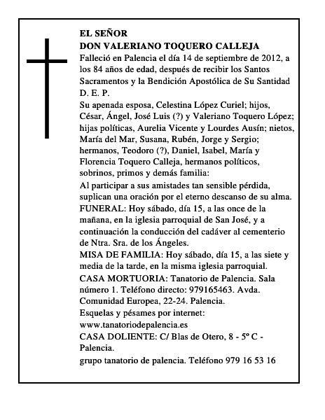 Don Valeriano Toquero Calleja