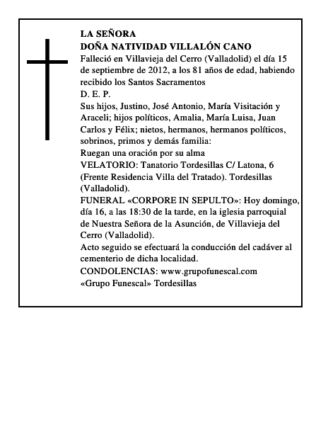 Doña Natividad Villalón Cano