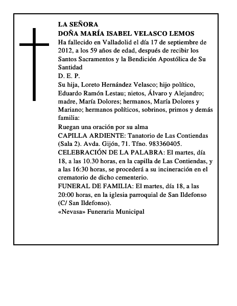 Doña María Isabel Velasco Lemos