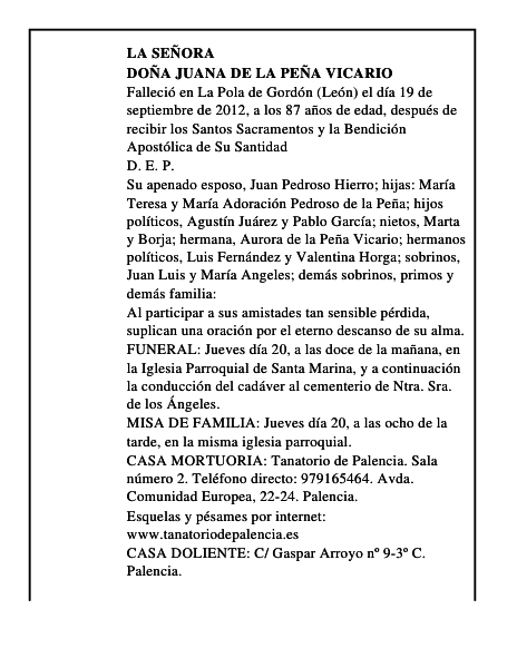 Doña Juana de la Peña Vicario