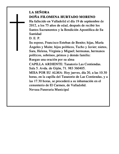 Doña Filomena Hurtado Moreno