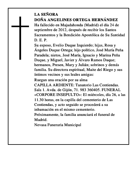 Doña Angelines Ortega Hernández