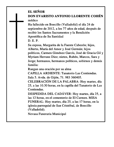 Don Evaristo Antonio Llorente Cohén
