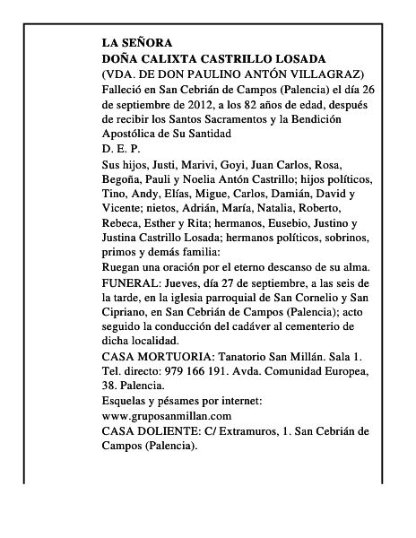 Doña Calixta Castrillo Losada