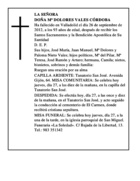 Doña Mª Dolores Vales Córdoba