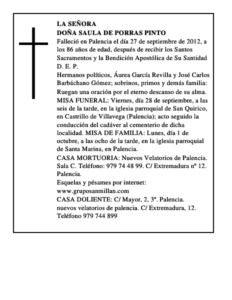 Doña Saula de Porras Pinto