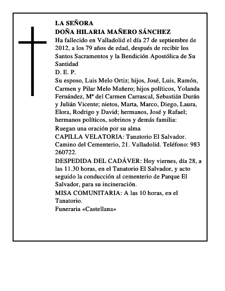 Doña Hilaria Mañero Sánchez