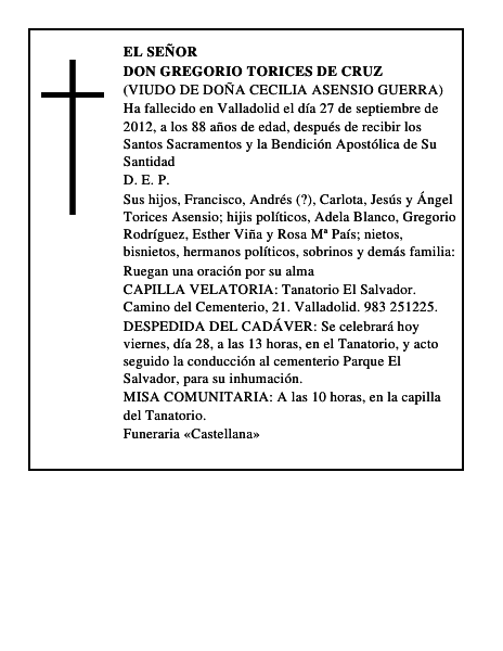 Don Gregorio Torices de Cruz