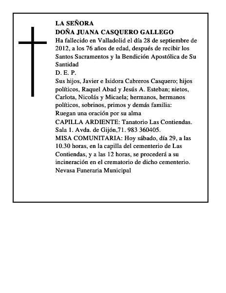 Doña Juana Casquero Gallego