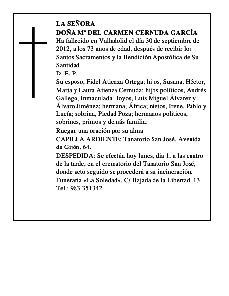 Doña Mª del Carmen Cernuda García