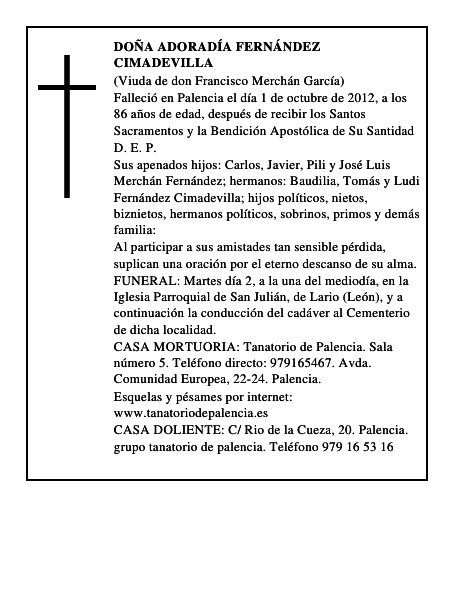Doña Adoradía Fernández Cimadevilla