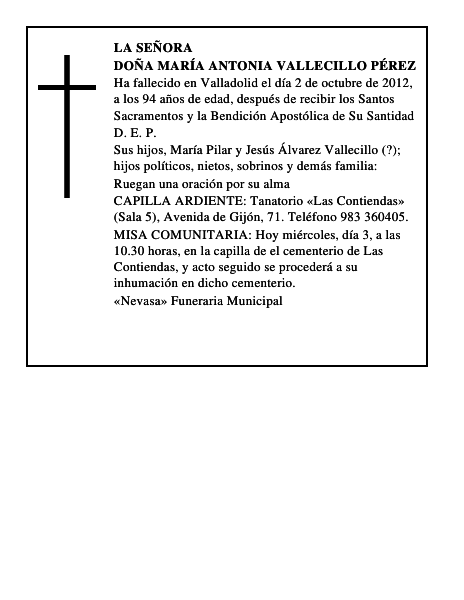 Doña María Antonia Vallecillo Pérez