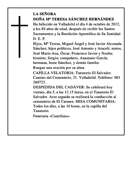 Doña Mª Teresa Sánchez Hernández