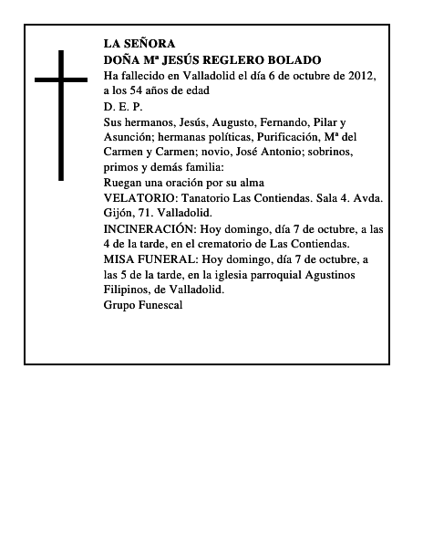 Doña Mª Jesús Reglero Bolado