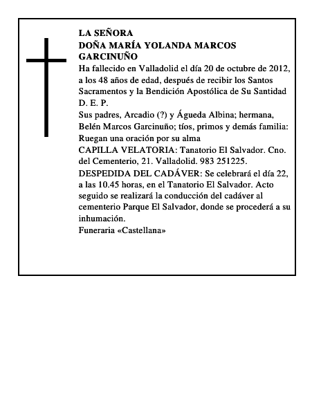 Doña María Yolanda Marcos Garcinuño