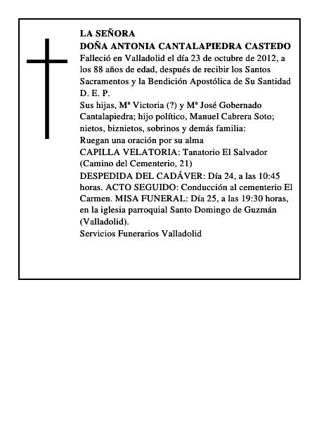 Doña Antonia Cantalapiedra Castedo