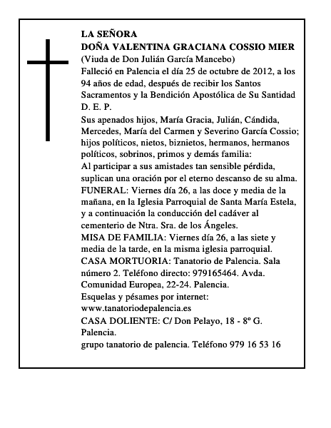 Doña Valentina Graciana Cossio Mier