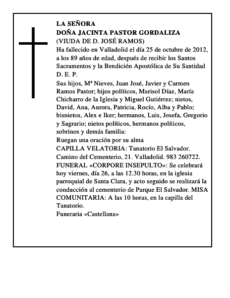 Doña Jacinta Pastor Gordaliza