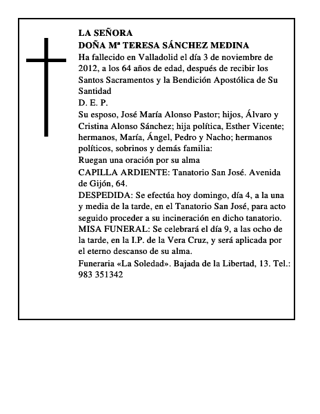 Doña Mª Teresa Sánchez Medina