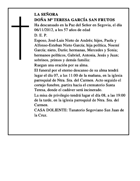 Doña Mª Teresa García San Frutos