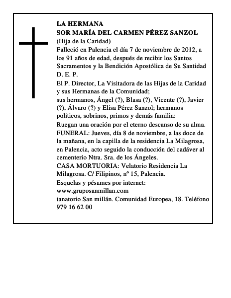 Sor María del Carmen Pérez Sanzol